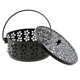 E-outstanding Retro Bronze Portable Iron Mosquito Coil Holder Round Fireproof License Holder Hangable Outdoor Home Hollow Mosquito Incense Plate Box with Handle for Home Office Camping