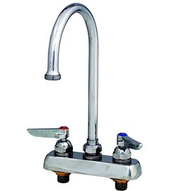 T&S Brass, B-1141, Deck Mounted Workboard Faucet with 4" Centers, 6" Swivel Gooseneck, 2.2 GPM Aerator and Lever Handles, Chrome
