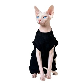 Sphynx Cat Clothes Summer Clothes Cotton Stretch and Comfortable Hairless Cat Clothes Cat Apparel for Devon Rex Cat,Cornish,Peterbald, Small Cats and Dogs (X-Small, Black)