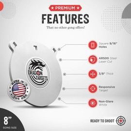 Dragon Targets AR500 Steel Targets for Shooting (3/8 Inch Bundle) Thick Laser Cut Sizes Painted and Ready to Shoot AR500 Gong, Reactive Targets Made in USA