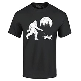 Bigfoot Walking Wiener Dog Funny Sasquatch Dachshund T-Shirt X-Large Black