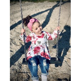 Toddler Infant Baby Girls Clothes Outfits Floral Long Sleeve Pullover Top Pant Jeans 2Pcs Set Red 2-3T