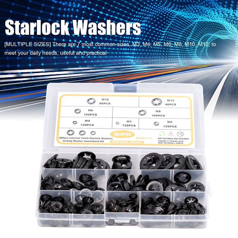 Arandelas Planas de Dientes Internos, 680 Piezas Starlock de Dientes