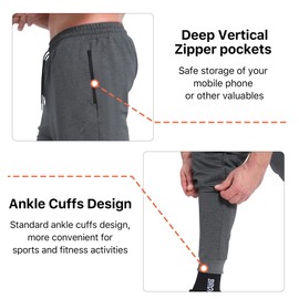 BROKIG Mens Vertzip Gym Joggers Pants, Carrot Fit Athletic Pants Casual Tapered Workout Sweatpants with Zipper Pockets(Small,Dark Grey)