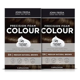 John Frieda Precision Foam Hair Color, Medium Natural Brown 5N, Full-coverage Hair Color Kit, with Thick Foam for Deep Color Saturation (Pack of 2)
