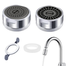 2 Stück Strahlregler M24 Wasserfluss Anti Kalk Wasserhahn Sieb, Kunststoff Aufsatz Strahlregler für Wasserhähne, mit Verchromten Mischdüsenschlüssel, für Wasserhähne