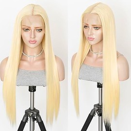 Shoaiye 13 x 4 Lace Front Real Hair Wig, Women's Straight Human Hair Wig, Wear and Go Glueless Remy Pre Plucked Natural Hairline, 150% Density, #613 Blonde Colour for Woman, 32 Inches