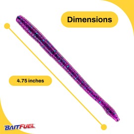 BAITFUEL Finesse Worm Lightweight Lure Infused with Supercharged X55 Formula Gel | 4.75-Inch, Junebug (PN: X16503)