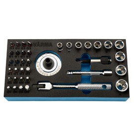 VÄRMA 38-Piece Tool Set, Includes Dual-head Palm Ratchet, Screwdriver Bits, (S-, PH-, PZ-, Hex-, T-Bit), Bits Adapter, 1/4-inch breaker bar, 1/4-inch 6-PT. socket, Compact Thumb Ratchet Set