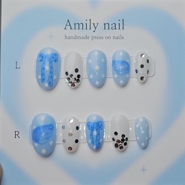 Blue Dot Angel [Handmade Nail Tip] Emily Nail - Short Oval / 블루도트엔젤 [수제네일팁] 에밀리네일 - 숏오발