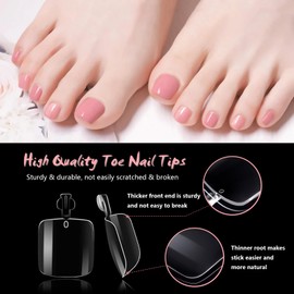 FITDON 480PCS False Toe Nail Tips, Clear Acrylic Fake Toenail Tips Full Cover Short Square Artificial Toe nails for Nail Salons and DIY Nail Art