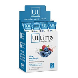 Ultima Replenisher Electrolyte Hydration Powder, Blue Raspberry, 20 Count Stickpacks - Sugar Free, 0 Calories, 0 Carbs - Gluten-Free, Keto, Non-GMO with Magnesium, Potassium, Calcium, 0.12 Ounce (20 Count)
