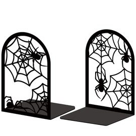 ORIGACH Heavy Duty Metal Bookends Decorative Spiders Design Sturdy Book Stoppers for Home and Office Black Books Holders for Shelf Desktop Decor
