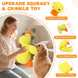 VOXGET Dog Calming Duck Toy for Aggressive Chewers, 2025 New Interactive Squeaky Crinkle Toy with Quack Sound for Dogs, Soft Stuffed Plush Mellow Calming Duck for Puppy Teeth -Yellow, 9.8"x8.6"(S)