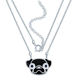 Katy Craig, Sterling Silver Pug Necklace, Black, Dog Lovers