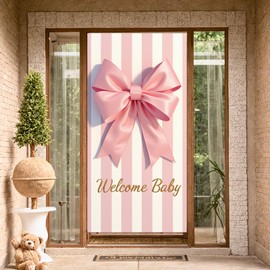Welcome Baby Door Banner Welcome Home Baby Girl Door Cover with Pink Bow for Its A Girl Banner Baby Shower Favors Gender Reveal Party Decorations Newborn Celebration