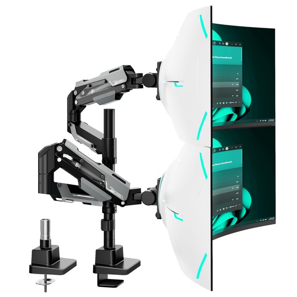 ARES WING Vertical Dual Monitor Mount - 24-57" Aluminum Heavy