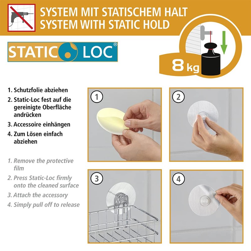 Wenko 22133100 Static-Loc Plastic Shower porte-pomme 9,5 x 5 x