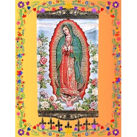 Religious Icon - Our Lady of Guadalupe - Holy Saint Mary Blessed Virgin - Wall Hanging Tapestry Banner Large Art Decor - Christian Orthodox Catholic Cross - 16 x 8 inch - Christmas Ideal