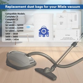 16 Pack 3D Airclean Dust Bags Compatible with Miele GN Vacuum Cleaner Bags for Classic C1 Complete C2 Complete C3 S2 S5 S8 S400 Series with 4 Motor Protection Filters, 4 Exhaust Filters