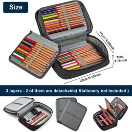 Rairsky Extra Large Pencil Case, 72 Slots Pencil Tin, Multi-Layer Detachable Pen Bag, Book Pencil Organiser Case for School Office Art Craft (Black)