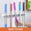 IMILLET Broom Holder Wall Mount, Wood Broom Holder with 5
