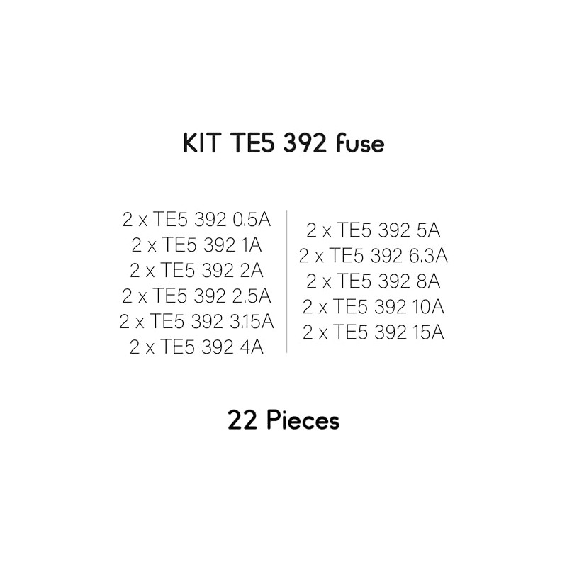 Set of 22 x 11 Values TE5 392 Fuses for