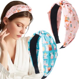 2Pcs Easter Hairband, Blue & Pink Fabric Hairband Rabbit Egg Headband Non Slip Easter Party Hair Accessories for Girls Women