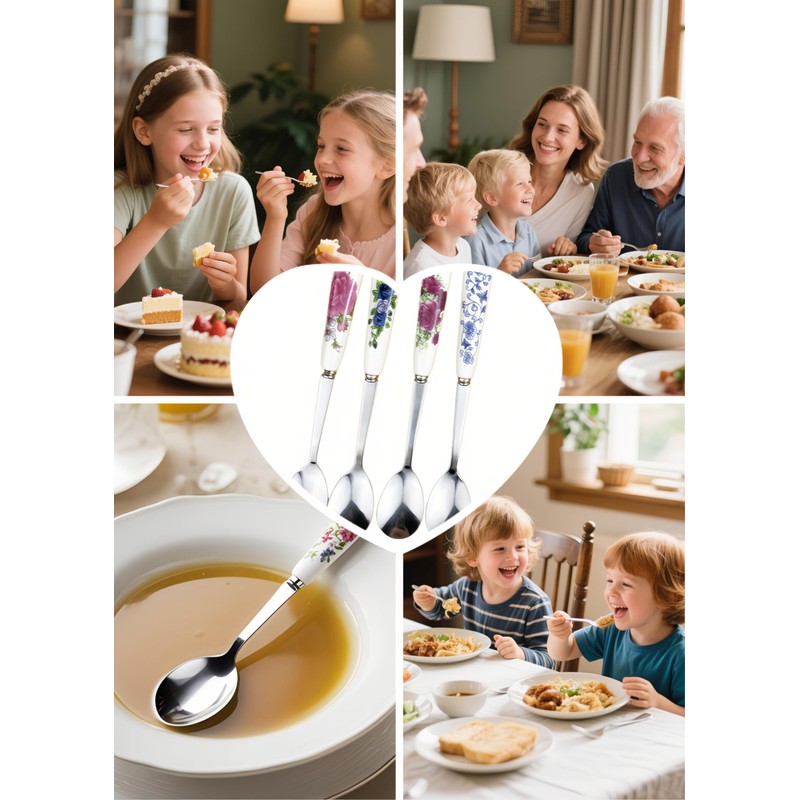 4-in-1 Stainless Steel & Ceramic Coffee Spoon Set - Elegant