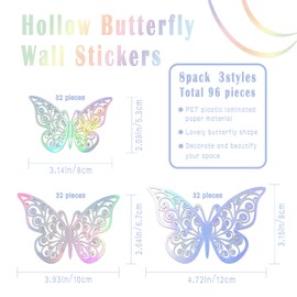 96 Pieces 3D Butterfly Wall Stickers, Butterfly Decorations, 3D Butterfly Stickers, Metal Paper Bedroom Stickers for Home