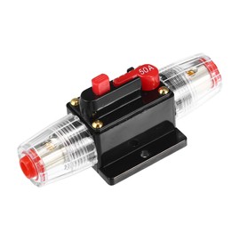 X AUTOHAUX 1 Set DC 12V- 48V 50Amp for Car Circuit Breaker with Manual Reset Inline Fuse Holder Protector Black Red