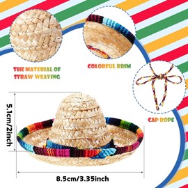 2 Pack Bearded Dragon Sombrero Hats - Lizard Cinco De Mayo Straw Hat with Adjustable Chin Strap Small Pet Mexican Costume Accessories for Reptile HamsterLeopard Gecko Ferret Guinea Pig (2 Pack)