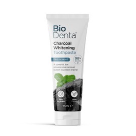 BioDenta Charcoal Whitening Toothpaste - Activated White Charcoal - 75 ml - 98% Natural Vegan, Vegetarian and Halal Friendly. Free from SLS, PEG & Parabens