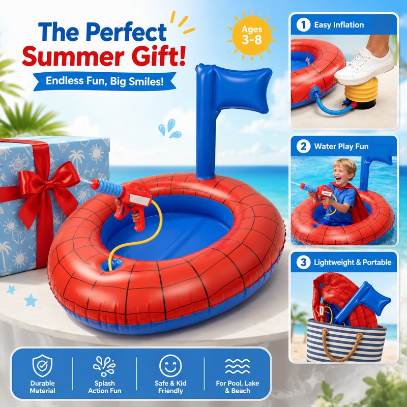 Kids’ Pool Float with Water Gun – Inflatable Ride-On Water