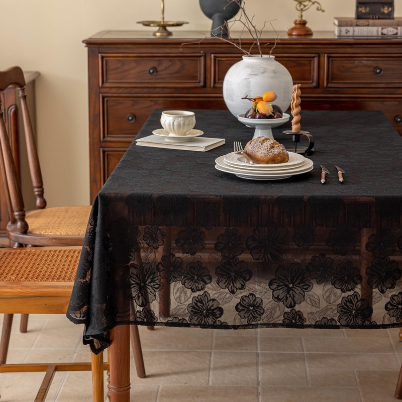 Jayla White Lace Tablecloth 60 X 120 Inches Rectangle Camellia