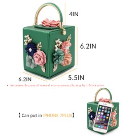 Milisente Evening Clutch Bag for Women Floral Square Box Evening Bags Crossbody Shoulder handBags Flower Wedding Clutch Purse (Green)