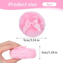 HJZHII 4PCS Large Fluffy Powder Puff, 3.5 Inch Round Soft Body Powder Puffs Reusable Dusting Powders Puff with Ribbon Bow Handle Makeup Body Applicator for Women Girls(ColorB)