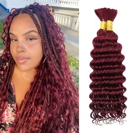Deep Wave Bulk Human Hair For Braiding 16 Inch 100g/2Bundles Human Braiding Hair Extensions For Boho Braids 99J Burgundy Deep Wave Curly Bulk Human Hair 12A No Weft