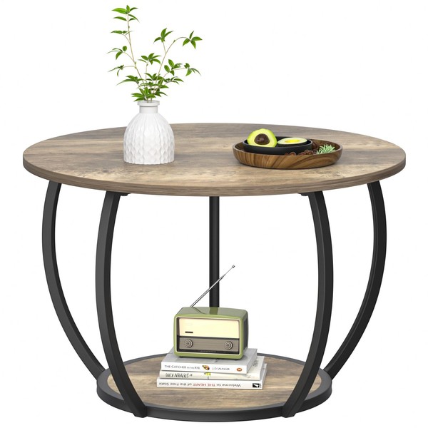 GreenForest Round Coffee Table with Storage, 27.6 inch Small Living