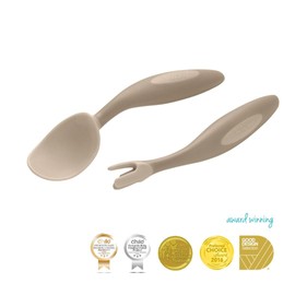 b.box Fork and Spoon for Babies and Babies, Supervised by Pediatric Occupational The, Right and Left Handed, Dishwasher Safe, Genuine b.box Cutlery Set, Latte