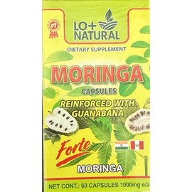 LO+NATURAL Moringa Orgánica Premium con Guanabana de 2 Superalimentos Poderosos 60 Cápsulas/Premium Organic Moringa with Guanabana 2 Powerful Superfoods 60 Capsules 1000mg e/a