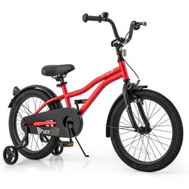 BABY JOY Kids Bike, 12 14 16 18 Inches Sporty Bicycle with Training Wheels, Adjustable Seat, Handbrake & Coaster Brake, Reflectors, Girls Boys Bike for 3-8 Years Old Children (18", Kickstand, Red)