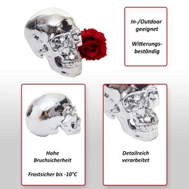 Mendler Decorative Skull HWC-T921, Polyresin Sculpture Skull, Indoor/Outdoor 18 cm, Silver High Gloss