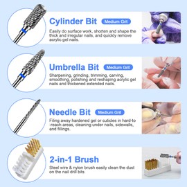 ANRUI Pack of 3 Nail Cutter Attachments, Tungsten Carbide Nail Cutter Bits for Removing Acrylic Nails, Gel Nails, Cuticles, 2.35 mm Universal Shank Size Cutter Attachments, Grinding Heads, Manicure,