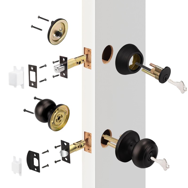 Probrico Entry Door Knob and Single Cylinder Deadbolt Lock Combo