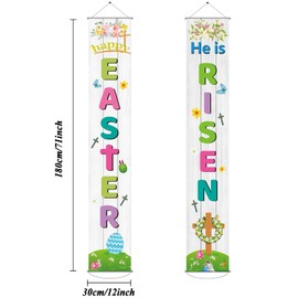 Happy Easter Porch Sign He is Risen Party Banner Welcome Easter Courtyard Holiday Decoration Indoor Outdoor Front Door