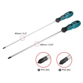 uxcell Phillips Screwdriver Set, PH1 & PH2 Magnetic Cross Screw Driver 12" Extra Long Round Shaft | CR-V