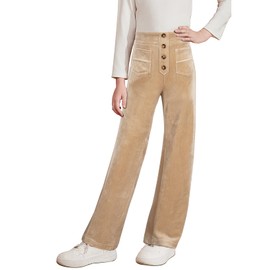 blibean Teen Girls Uniform Straight Pants Big Kids School Dress Fleece Lined Leggings Fall Elastic Dressy Stretchy Bottoms High Waisted Bootcut Slacks Size 12-13 Years Old Khaki