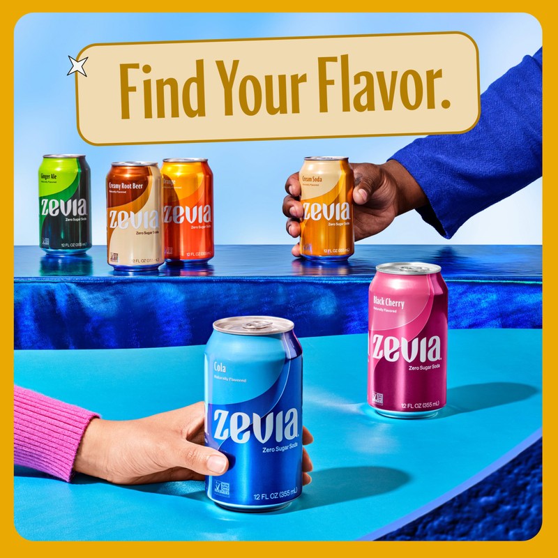 Zevia Zero Sugar Soda, Cream Soda, 16 oz Cans (12-Pack)