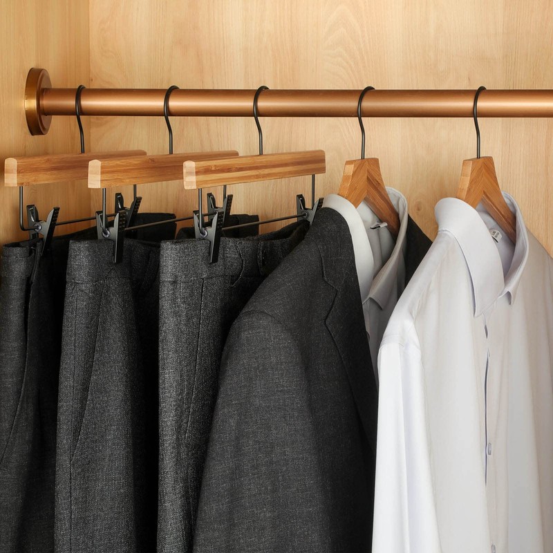 TOPIA HANGER Bamboo Wooden Hangers, Clothes Hangers with Rotatable Black